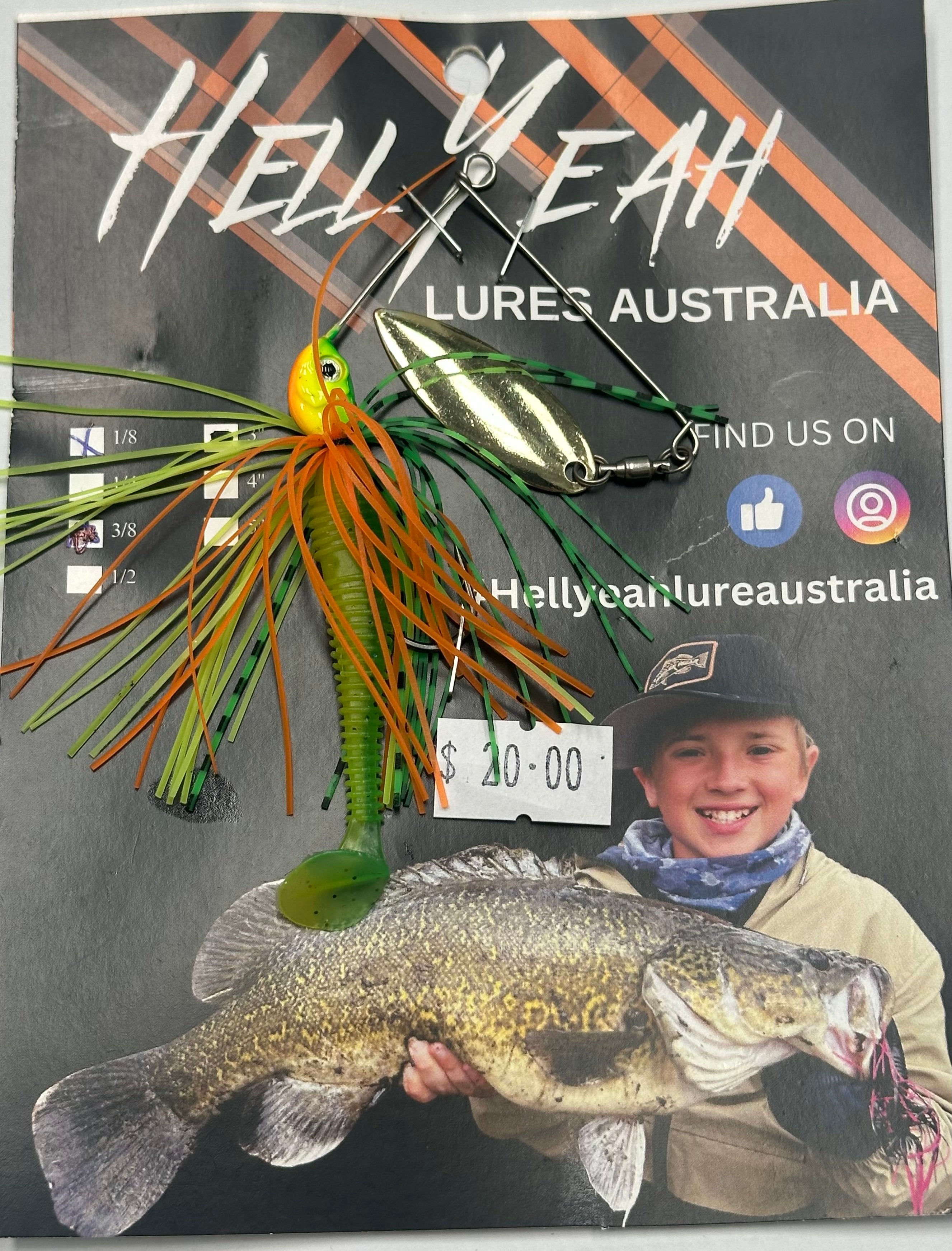 Hell Yeah Spinner Bait Micro Custom 1/8th 3Inch Lime Tiger