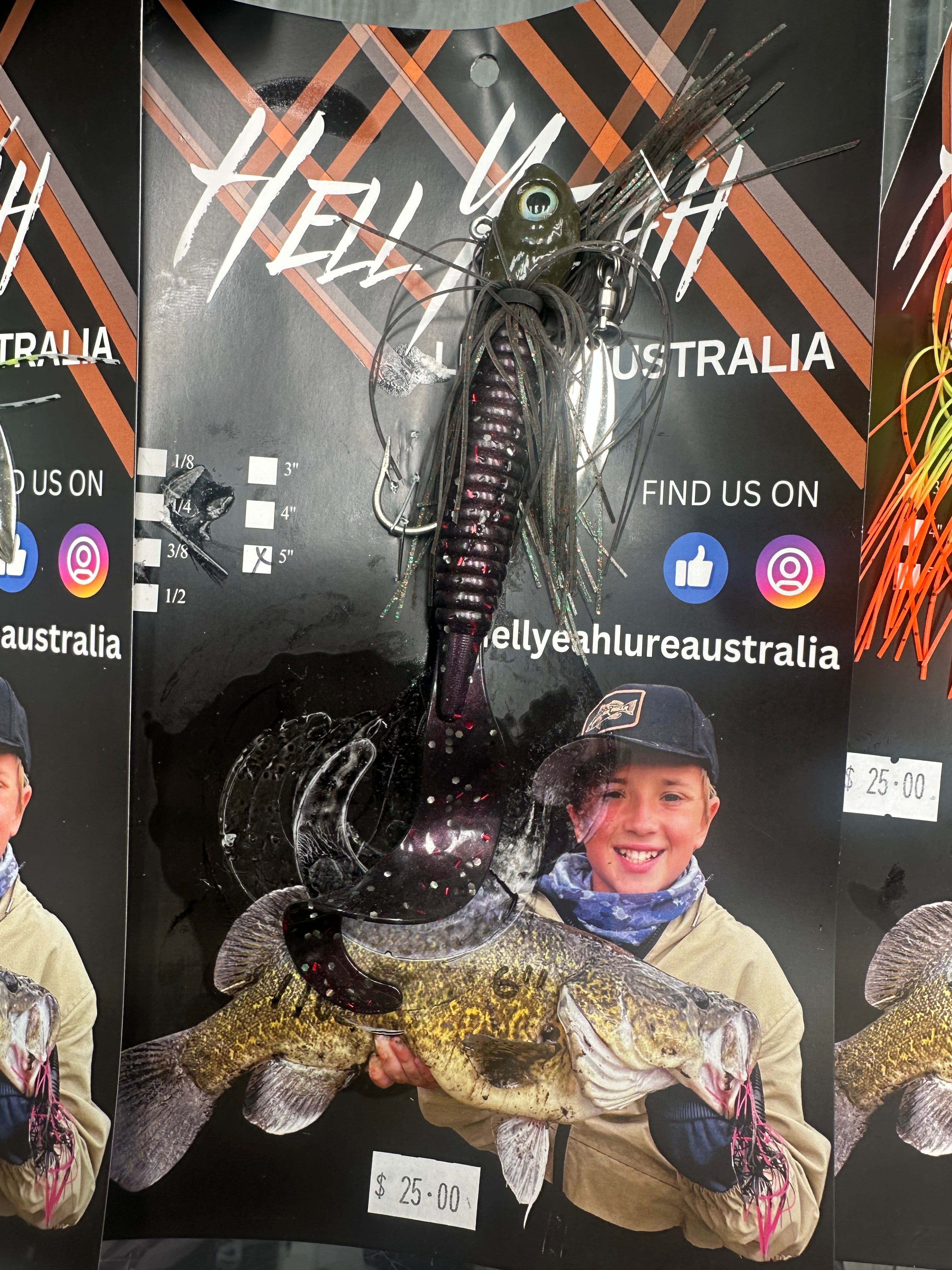 Hell Yeah 7” Swim Jig Flasher Brown Shad Grub Tail 2 Oz