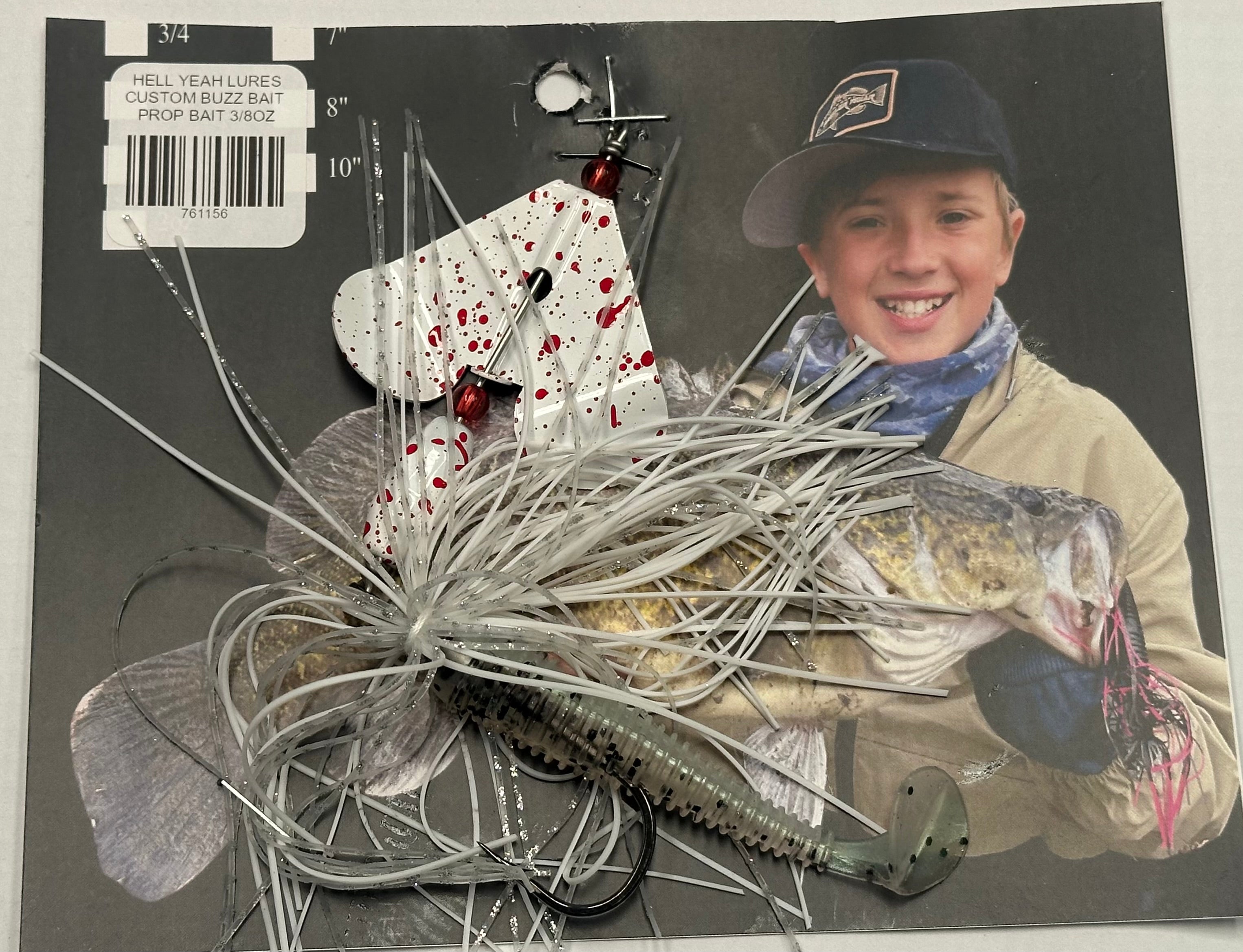 Hell Yeah Custom Buzz Bait 3/8th Pearl White Red Fleck
