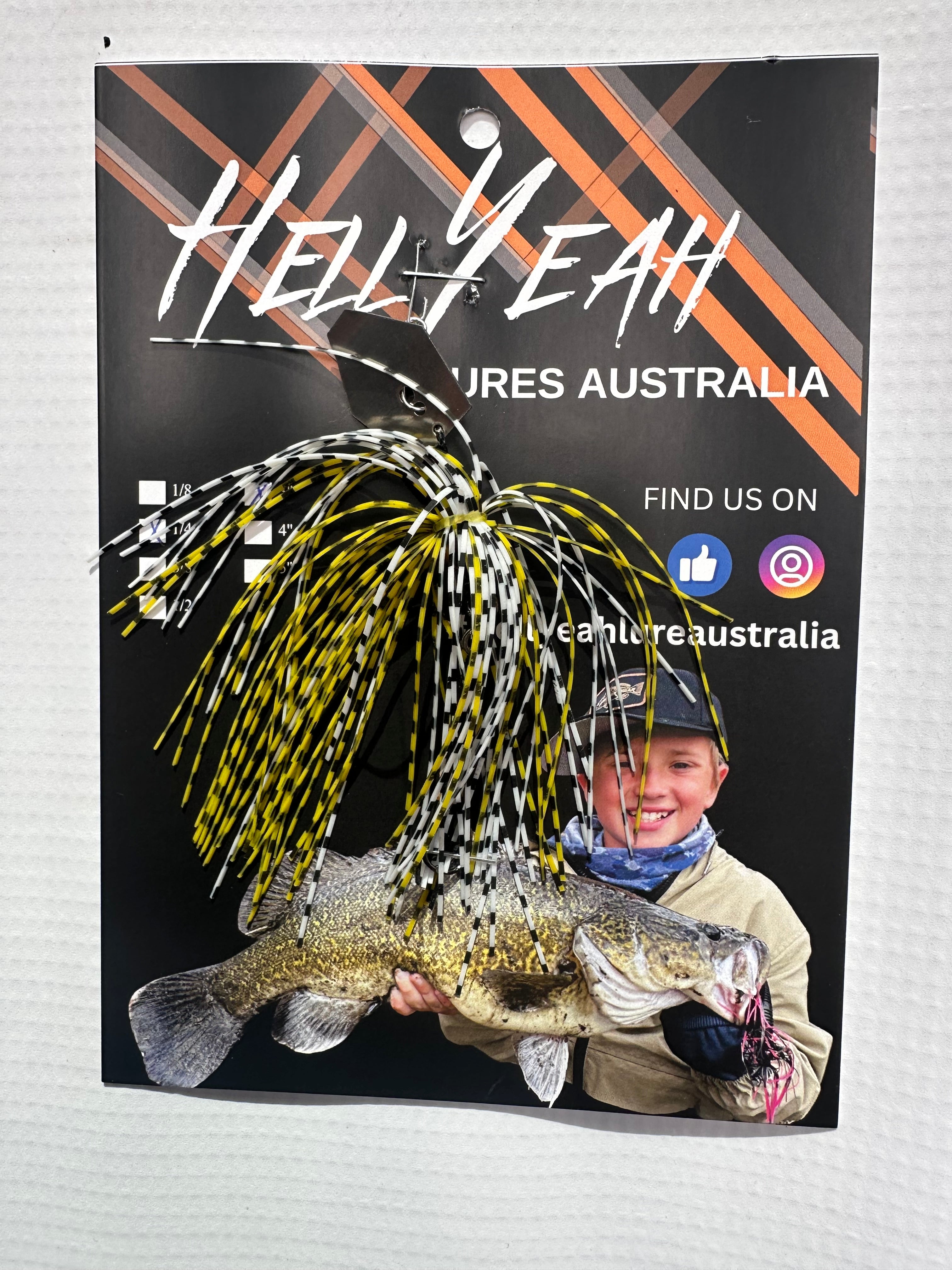 Hell Yeah Lures Chatterbait 1/4oz Custom Black and White and yellow 3” Assist Hook model